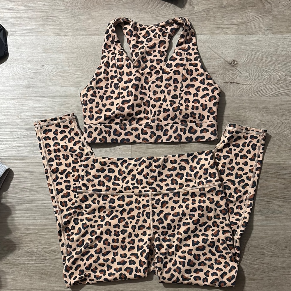 Leopard Print Sports Bra, shorts, and Leggings Set